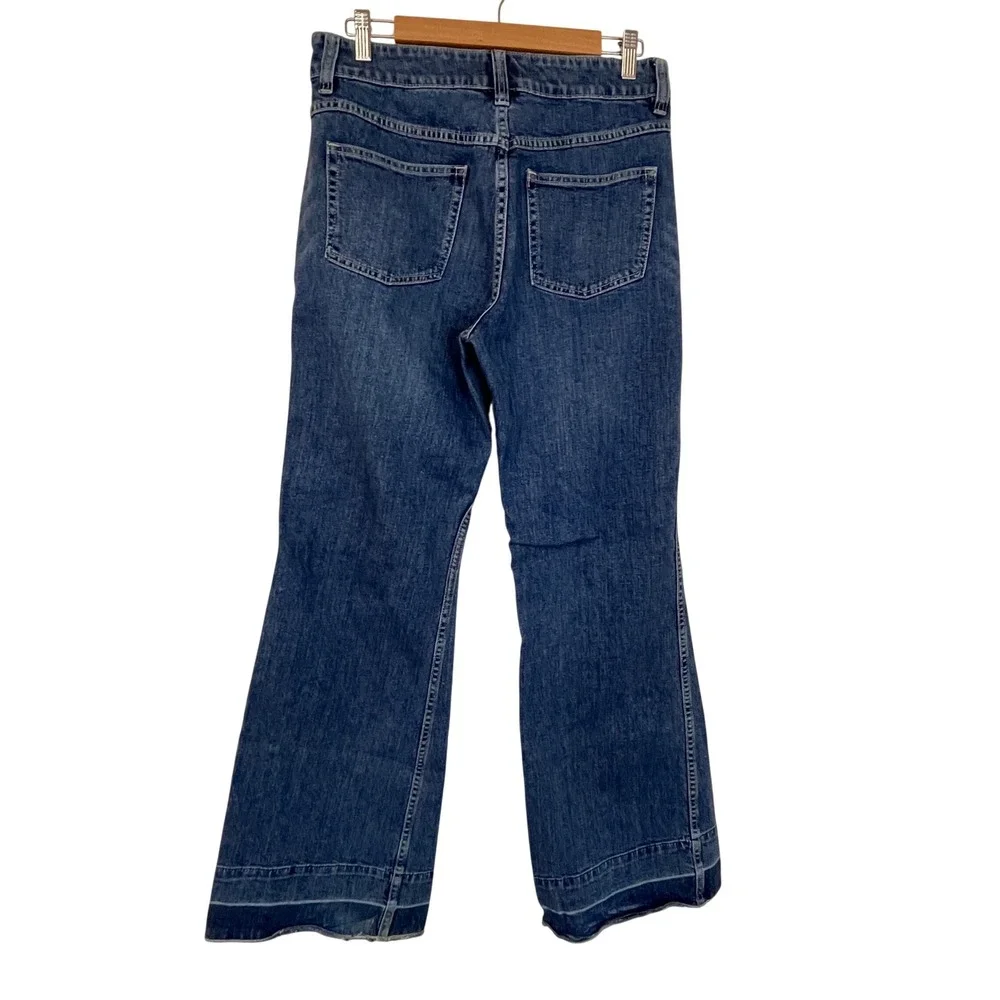 J.CREW Denim‎ Wide Flare Leg Jeans Womens 29 Blue High Rise Raw Hem Boho Coastal